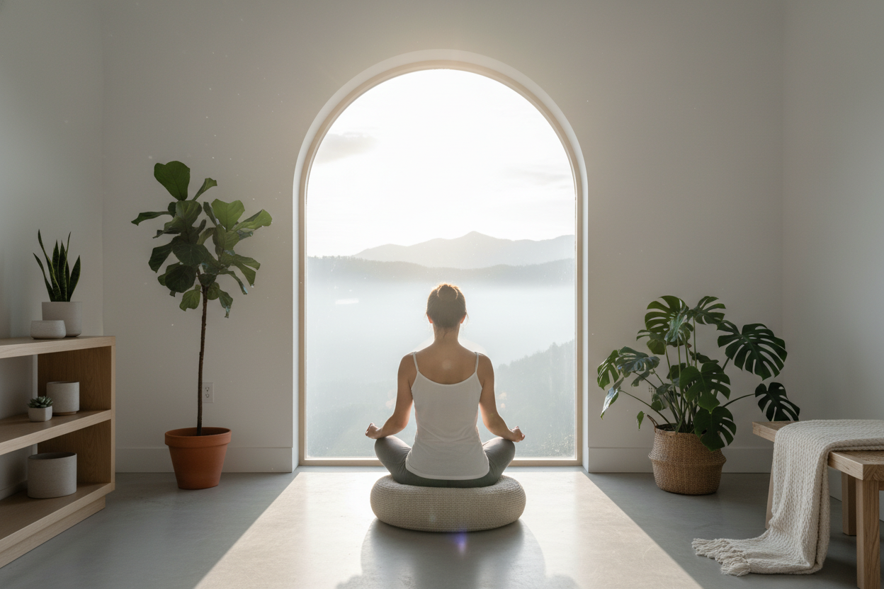 Meditación en interior minimalista